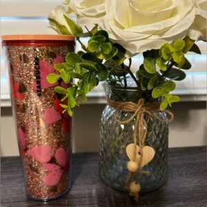 Starbucks 2020 Valentine Flower Heart Glitter Tumbler Beautiful HTF Pink Sparkle